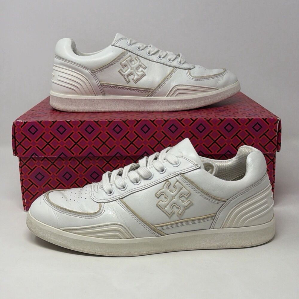 Tory Burch Clover Court Titanium White Nappa Leather Sneakers Women’s 8.5